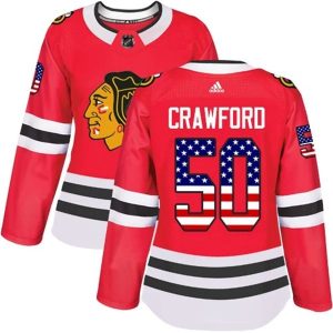 Damen Chicago Blackhawks Trikot Corey Crawford 50 Rot USA Flag Fashion Authentic